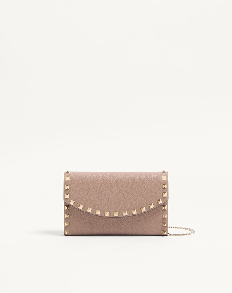 Valentino Garavani Women's Poudre Rockstud Wallet With Chain In Grainy Calfskin Woman Uni