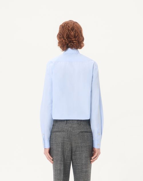 Valentino - Valentino Fil A Fil Cotton Shirt With Vlogo Embroidery - Sky Blue - Man - Shirts