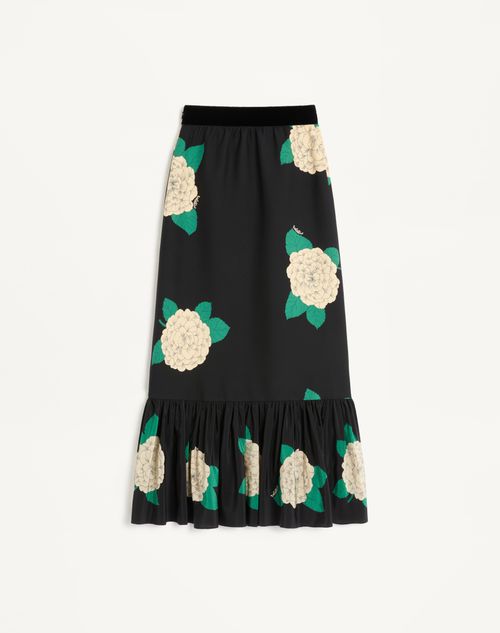 Valentino - Jupe Mi-longue En Crepe Couture Avec Imprimé Apres L'hiver - Noir/ivoire/vert - Femme - Jupes