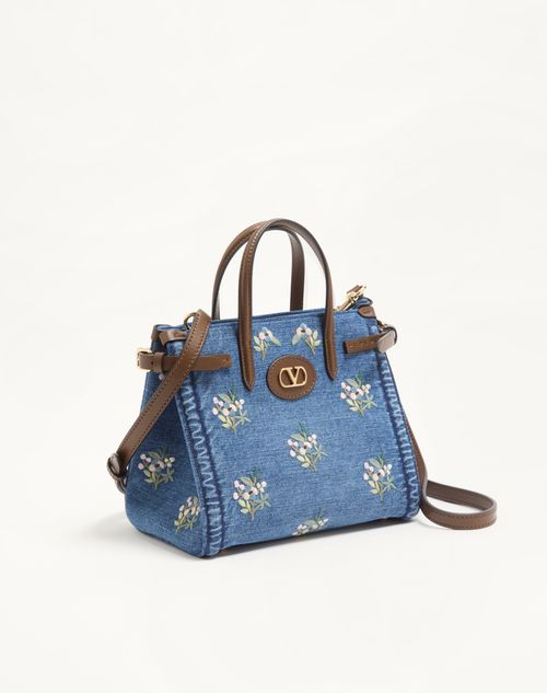 Valentino Garavani - Valentino Garavani Antibes Small Embroidered Shopping Bag In Denim - Denim - Woman - Totes