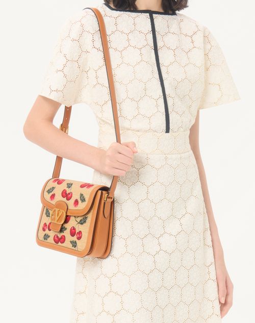 Valentino Garavani - Borsa A Spalla Valentino Garavani 9to5 In Rafia Jacquard Con Motivo Cherryfic - Naturale/rosso - Donna - Borse A Spalla