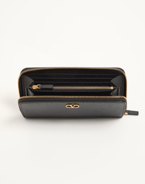 Valentino Garavani - Vlogo Signature Zippered Wallet In Grainy Calfskin - Black - Woman - Wallets And Small Leather Goods