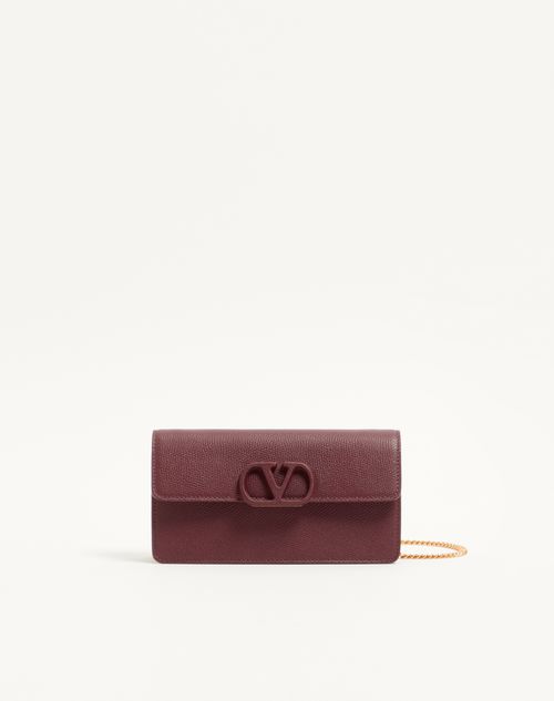 Valentino Garavani - Vlogo Signature Grainy Calfskin Wallet With Chain - Maroon - Woman - Wallets And Small Leather Goods