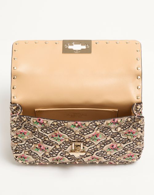 Valentino Garavani - Borsa Piccola Valentino Garavani Rockstud Spike In Tessuto Jacquard Papier Floral - Oro/multicolor - Donna - Borse A Spalla
