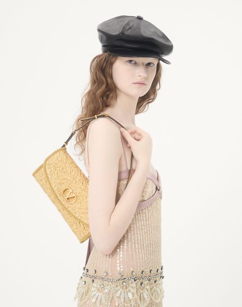 Valentino Garavani - Valentino Garavani Devain Small Shoulder Bag In Cloqué Jacquard Fabric. - Gold - Woman - Shoulder Bags