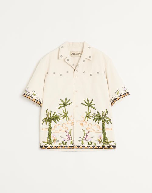 Valentino Camicia In Canvas Di Cotone Con Ricamo Floreale