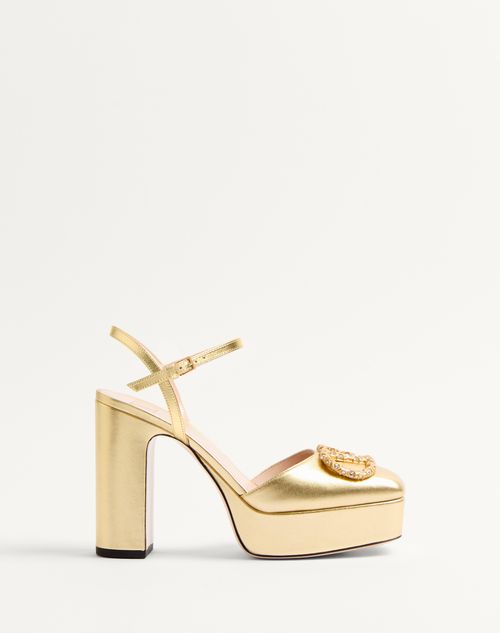 Valentino Garavani Vlogo Signature Platform Pump In Laminated Nappa 115mm Woman Antique Brass/crysta In Antique Brass/crystal