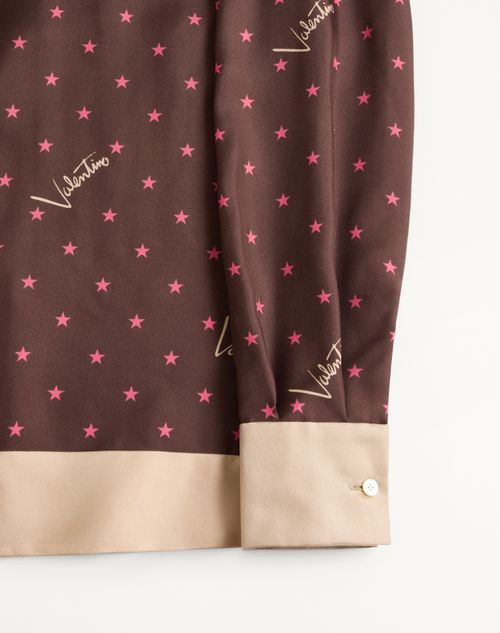Valentino - Camicia In Twill Stelline Starry - Chocolate/beige - Donna - Camicie E Top