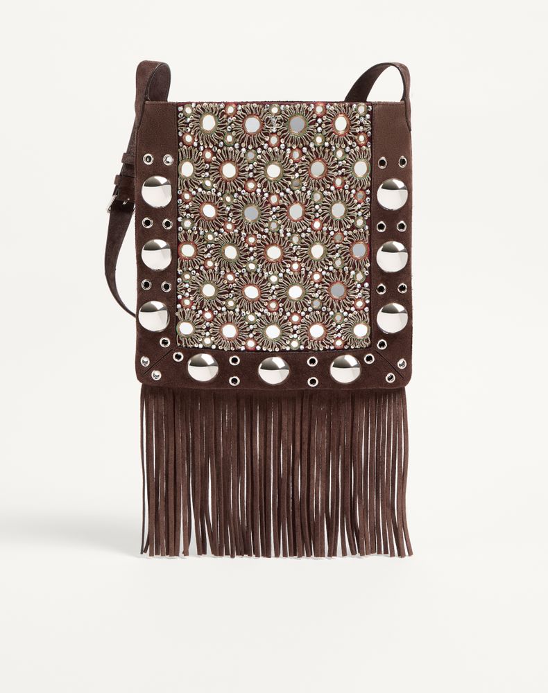 Valentino Garavani Women's Multicolour/Testa Di Moro Nellcôte Embroidered Shoulder Bag With Fringes Woman Uni