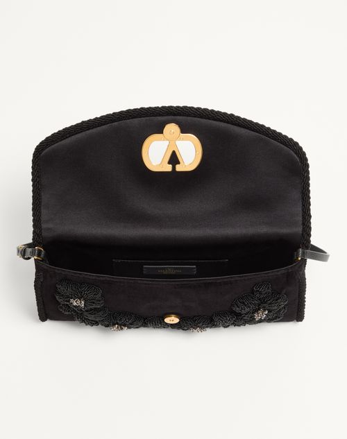 Valentino Garavani - Valentino Garavani Devain Small Embroidered Velvet Shoulder Bag - Black - Woman - Shoulder Bags