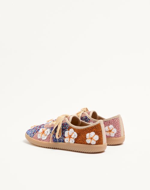 Valentino Garavani - Cosmatesque Leather Sneaker With Sequins And Floral Embroidery - Multicolor - Man - Sneakers