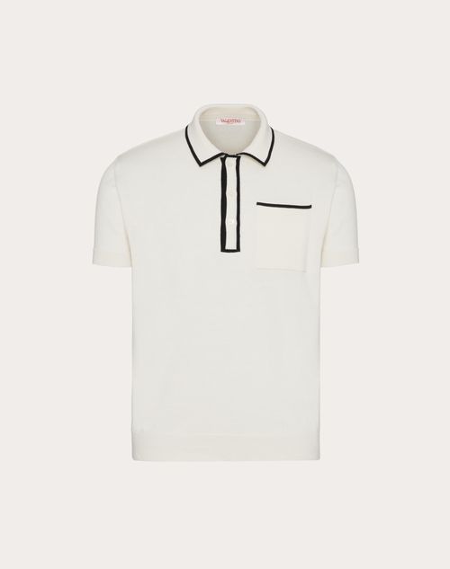 Shop Valentino Cotton Polo Shirt With Signature Vlogo Embroidery In Ivory