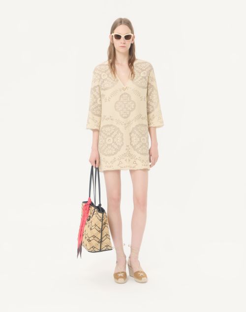 Valentino - Short Dress In Floral Stamp Blanket - Ecru/silver - Woman - Dresses