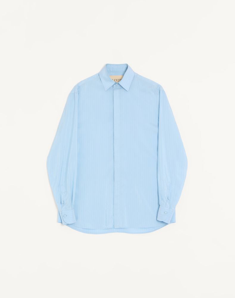Valentino Men's Azure Striped Silk Shirt Man 45
