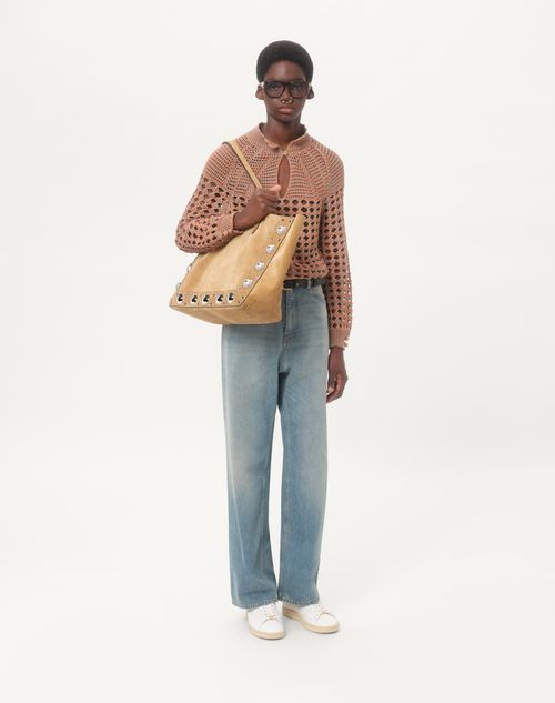 Valentino Garavani - Valentino Garavani Nellcôte Large Suede Shopping Bag - Havana Beige - Man - Totes