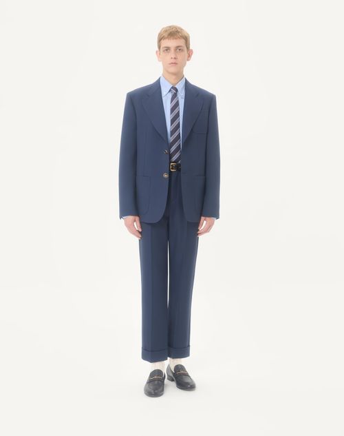 Valentino - Wool Gabardine Trousers With Turn-ups - Blue - Man - Trousers And Shorts