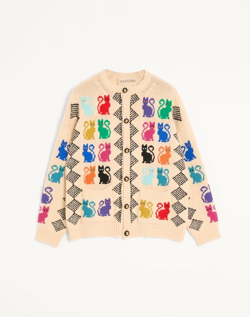 Valentino - Cardigan Valentino In Lana Con Motivo Jacquard Le Chat De La Maison - Multicolor - Uomo - Maglieria