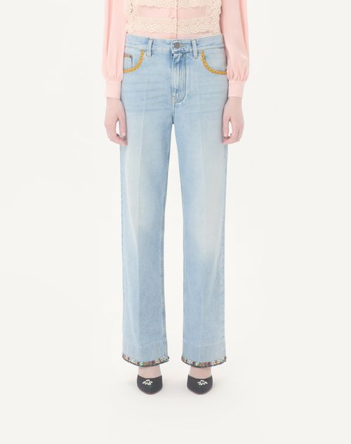 Valentino - Pantalón De Mezclilla Con Bordado - Denim - Mujer - Denim