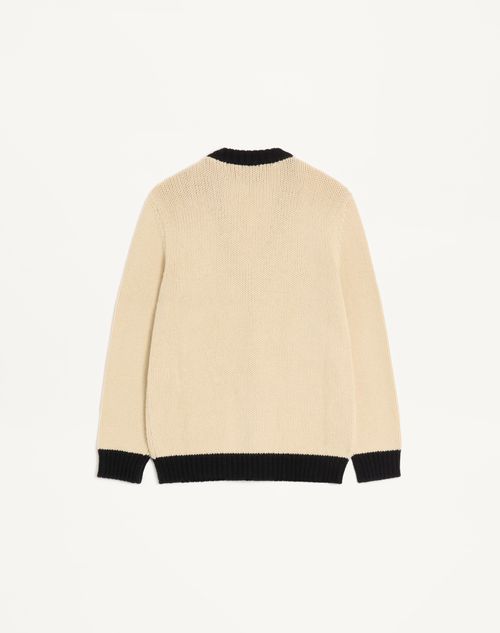 Valentino - Valentino Wool Cardigan With Embroidered Vg - Butter/black - Man - Knitwear