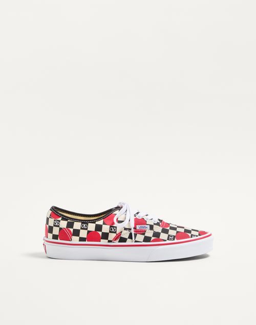 Valentino Garavani Valentino Garavani And Vans Low-top Trainer In Fabric With Vlogo Checkerboard Print And Polka Dot Detail Man Butter/black/rouge Pur