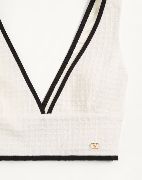 Valentino - Canestrello Cotton Tweed Top - Latte/black - Woman - Shirts And Tops