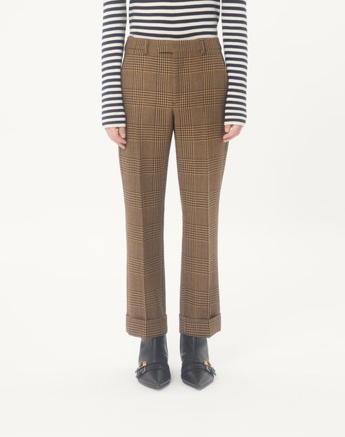 Valentino - Valentino Wool Trousers With Glen Plaid Pattern And Turn-ups - Camel/black - Man - Pants And Shorts