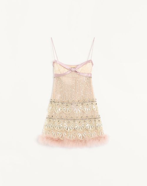 Valentino Tulle Illusione Embroidered Short Dress Woman Pink 36 In Pink