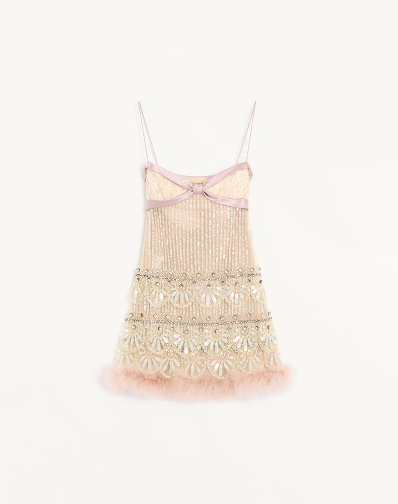 Valentino Women's Pink Tulle Illusione Embroidered Short Dress Woman 38
