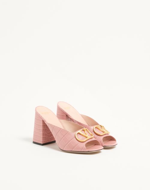 Valentino Garavani - Claquettes Vlogo Signature En Cuir De Veau Imprimé, Talon : 95 mm - Rose - Femme - Sandales