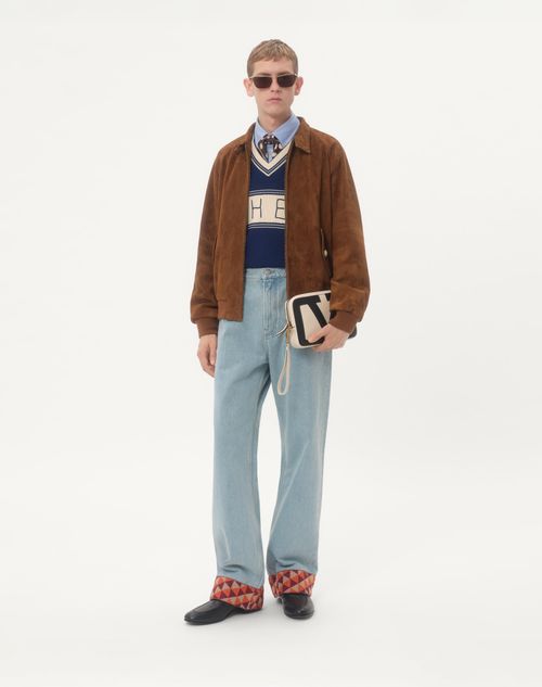 Valentino - Denim Pants With Jacquard Hem - Denim - Man - Denim