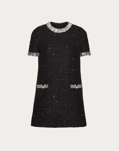 Valentino Black And Ivory Knit Dress With Round Neck