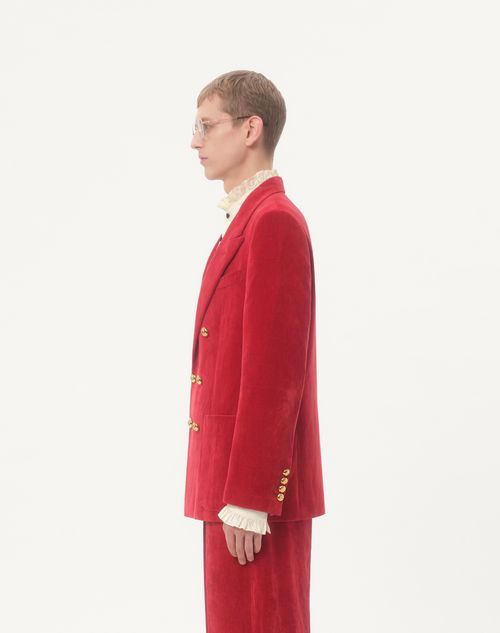 Valentino - Double-breasted Jacket In Washed Cotton-linen Velvet - Crab - Man - Coats And Blazers