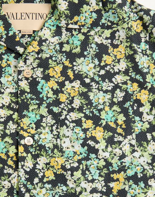Valentino - Valentino Cotton Poplin Bowling Shirt With Papier Floral Print - Black/multicolor - Man - Shirts