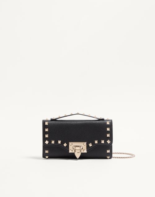 Valentino Garavani - Rockstud Grainy Calfskin Wallet With Chain Strap - Black - Woman - Wallets And Small Leather Goods