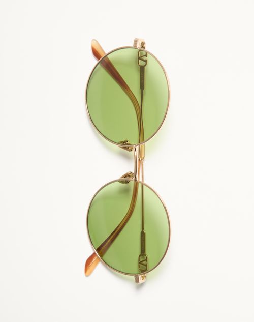Valentino - Round Oversized Metal Frame - Light Gold/havana Beige/light Green - Unisex - Eyewear