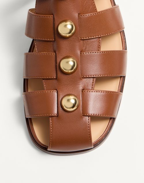 Valentino Garavani - Studshield Fisherman Calfskin Sandal - Tobacco - Man - Sandals