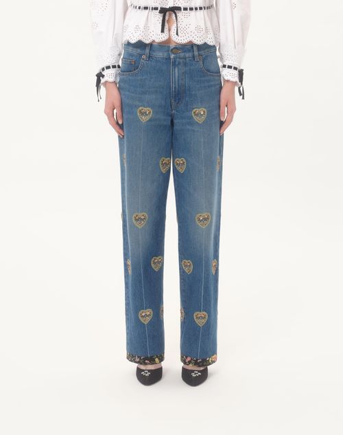 Valentino - Embroidered Denim Pants - Blue - Woman - Denim