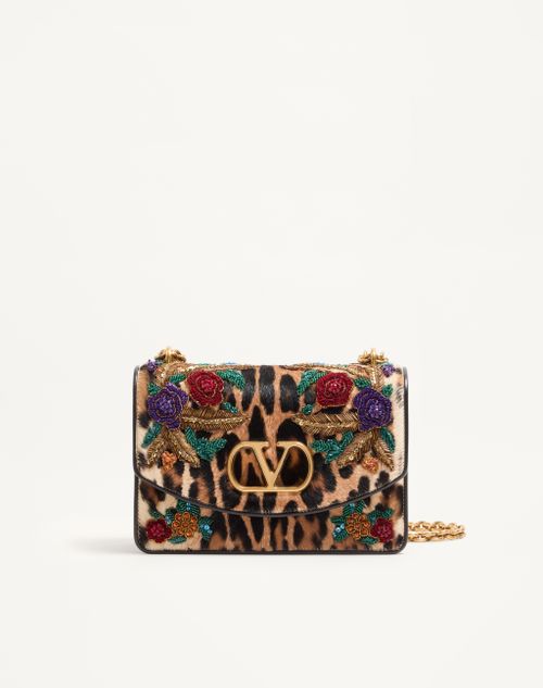 Valentino Garavani - Valentino Garavani Vain Shoulder Bag In Embroidered Pony-effect Kidskin Leather - Multicolour - Woman - Shoulder Bags