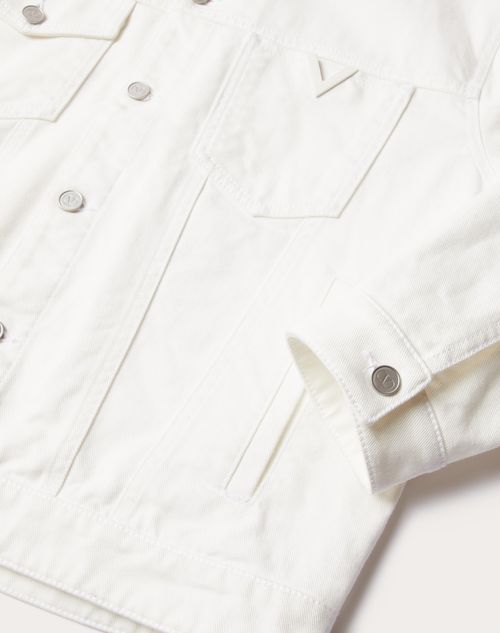 Valentino - Denim Jacket With Rubberized V Detail - Ivory - Man - Denim