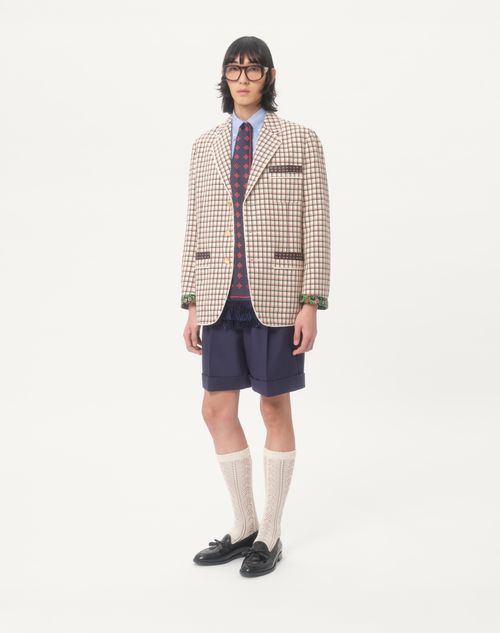 Valentino - Single-breasted Cotton Jacket With Check Pattern And Printed Edges - Yellow/black/red - Man - Coats And Blazers