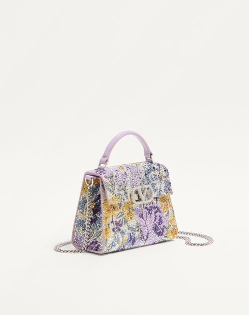 Valentino Garavani - Valentino Garavani Vsling Mini Handbag With Flowerism Rhinestone Motif And Jewel Logo - Lilac - Woman - Top Handle Bags