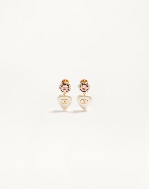 Valentino Garavani - Vlogo Signature Earrings In Metal, Enamel, Pearls And Crystals - Gold/cream - Woman - Jewelry