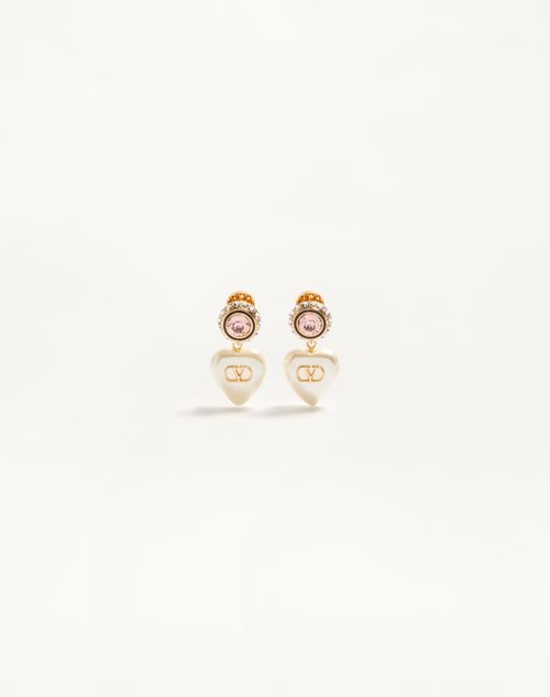 Valentino Garavani Vlogo Signature Earrings In Metal, Enamel, Pearls And Crystals Woman Gold/cream Onesize