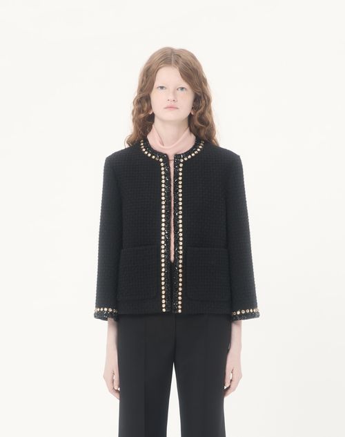 Valentino - Embroidered Canestrello Tweed Jacket - Black - Woman - Jackets And Blazers