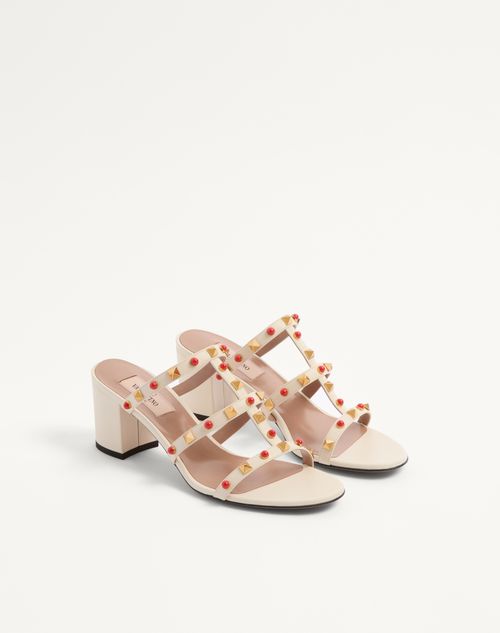 Valentino Garavani - Rockstud Slide Sandal In Calfskin With Cabochon Stones 60mm - Ivory/coral - Woman - Sandals