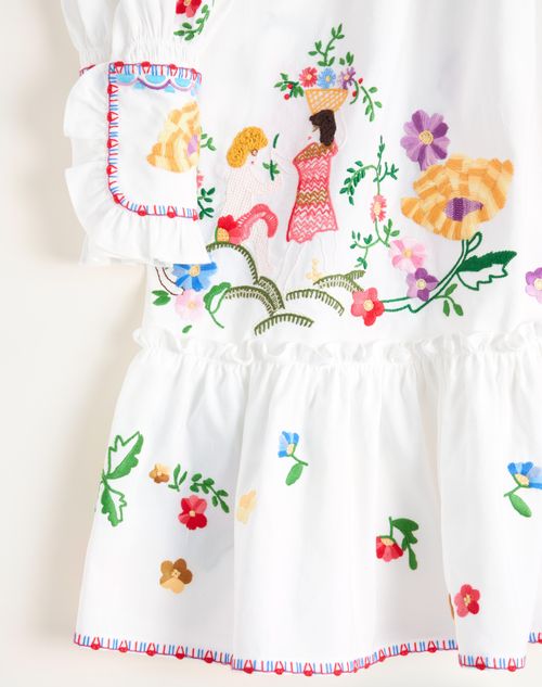 Valentino - Embroidered Cotton And Linen Dress - White/multicolour - Woman - Dresses