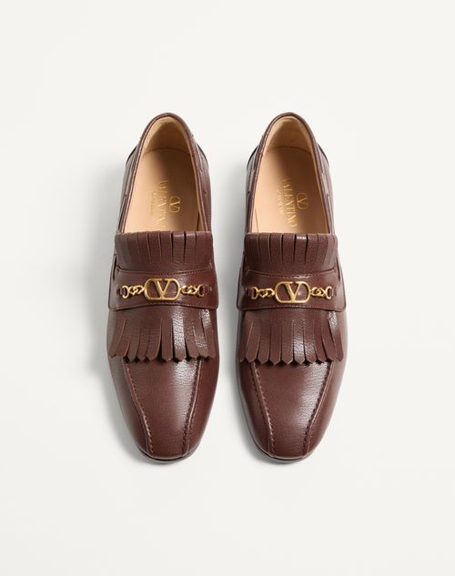 Valentino Garavani - Vlogo Signature Kidskin Loafer With Fringes - Coffe - Man - Loafers And Driver