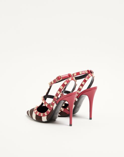 Valentino Garavani - Rockstud Pumps In Pony-effect Calfskin 100mm - White/marrone/red - Woman - Pumps