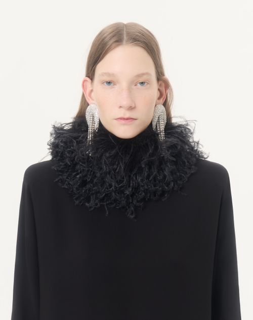 Valentino - Abito Corto In Georgette Con Piume - Nero - Donna - Abiti