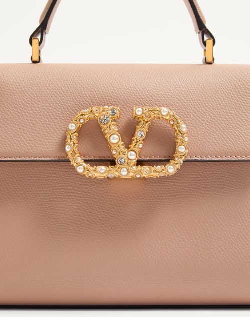 Valentino Garavani - Valentino Garavani Vsling Small Handbag In Grainy Calfskin With Jewel Logo - Rose Cannelle - Woman - Top Handle Bags